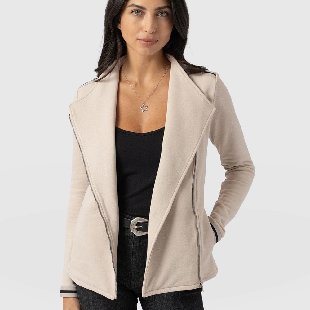 Saint + Sofia Cotton Biker Jacket - Chic Cream Blazer for Women